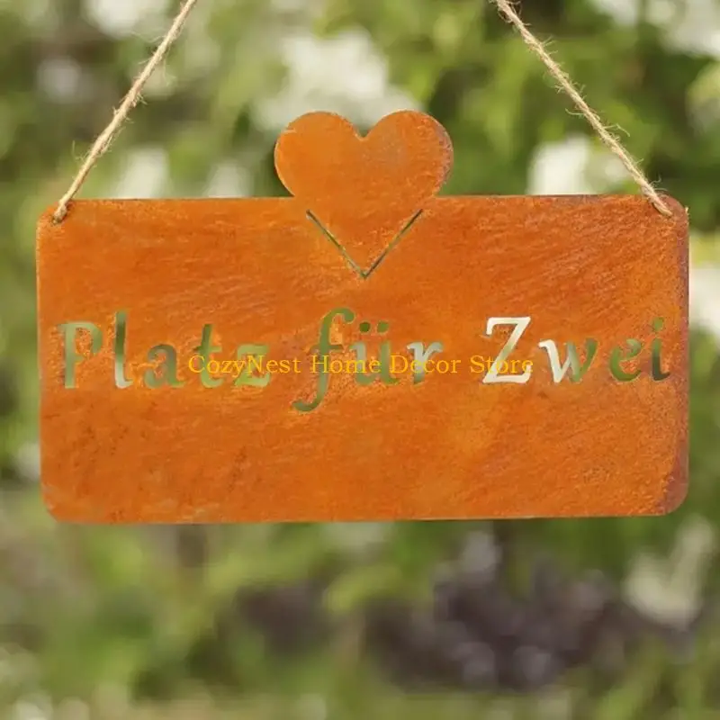 92MF Rustproof Handmade Iron Heart Garden Sign Plaque With Weather Resistant Finish For Outdoor Wall Art And Yard Ornament