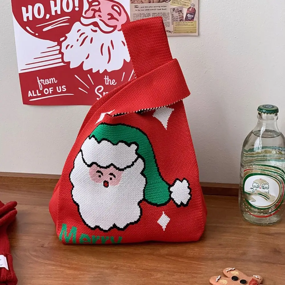 Borsa da polso con nodo regalo di Natale alla moda Borsa a secchiello in lana di Babbo Natale Borsa lavorata a maglia di Natale Borsa per caramelle in tessuto Borsa per studenti