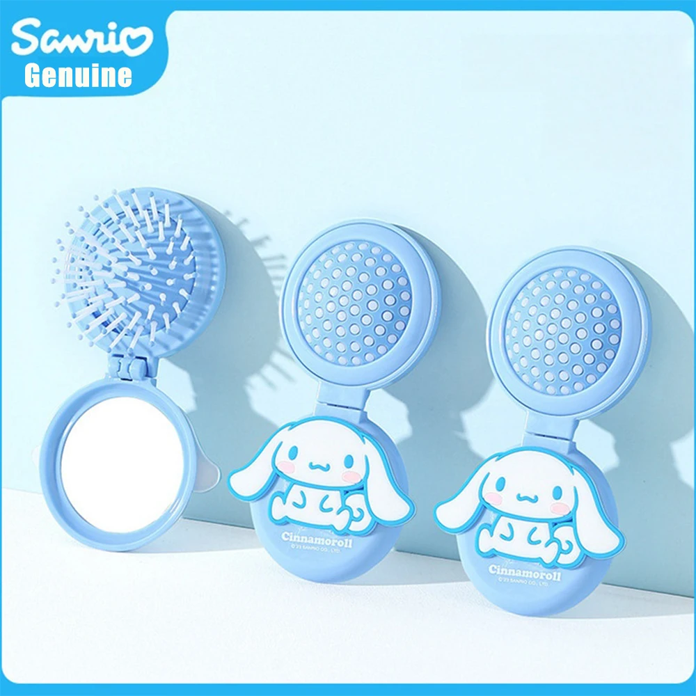 Genuine Sanrio Hair Brush Cinnamoroll Kuromi Women Portable Folding Hair Brush Bristles Handle Detangling Comb Gifts