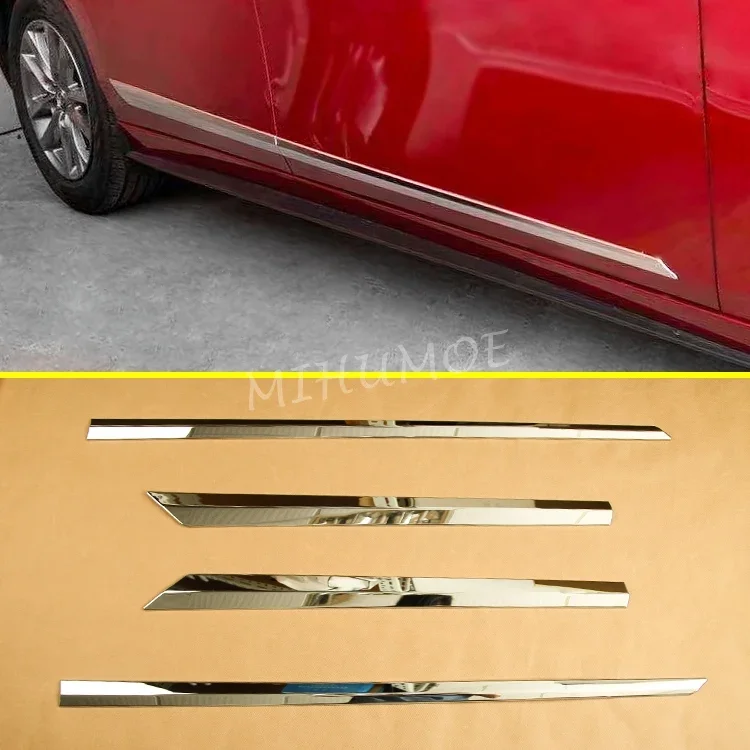 4Pcs Chrome Car Side Door Body Strips Trims Protector Molding For Mazda 3 Sedan Hatchback BP 2019 2020 2021 2022 2023 2024