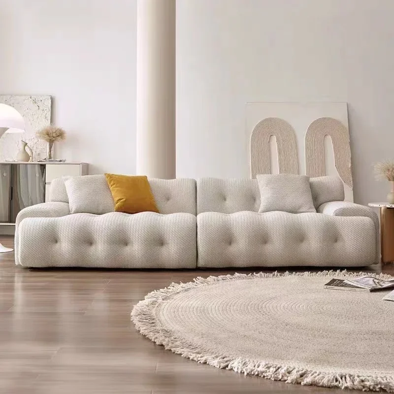 

Italian minimalist, cream style straight row sofa, small apartment fabric sofa