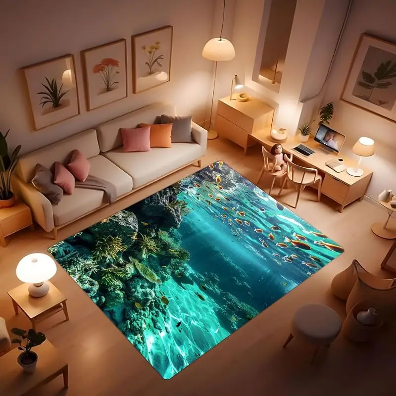 Undersea World bio-Printed Rugs, Beautiful Corals and Small Fishes Under The sea, Indoor Entrance Rugs, Rugs for Bedroom
