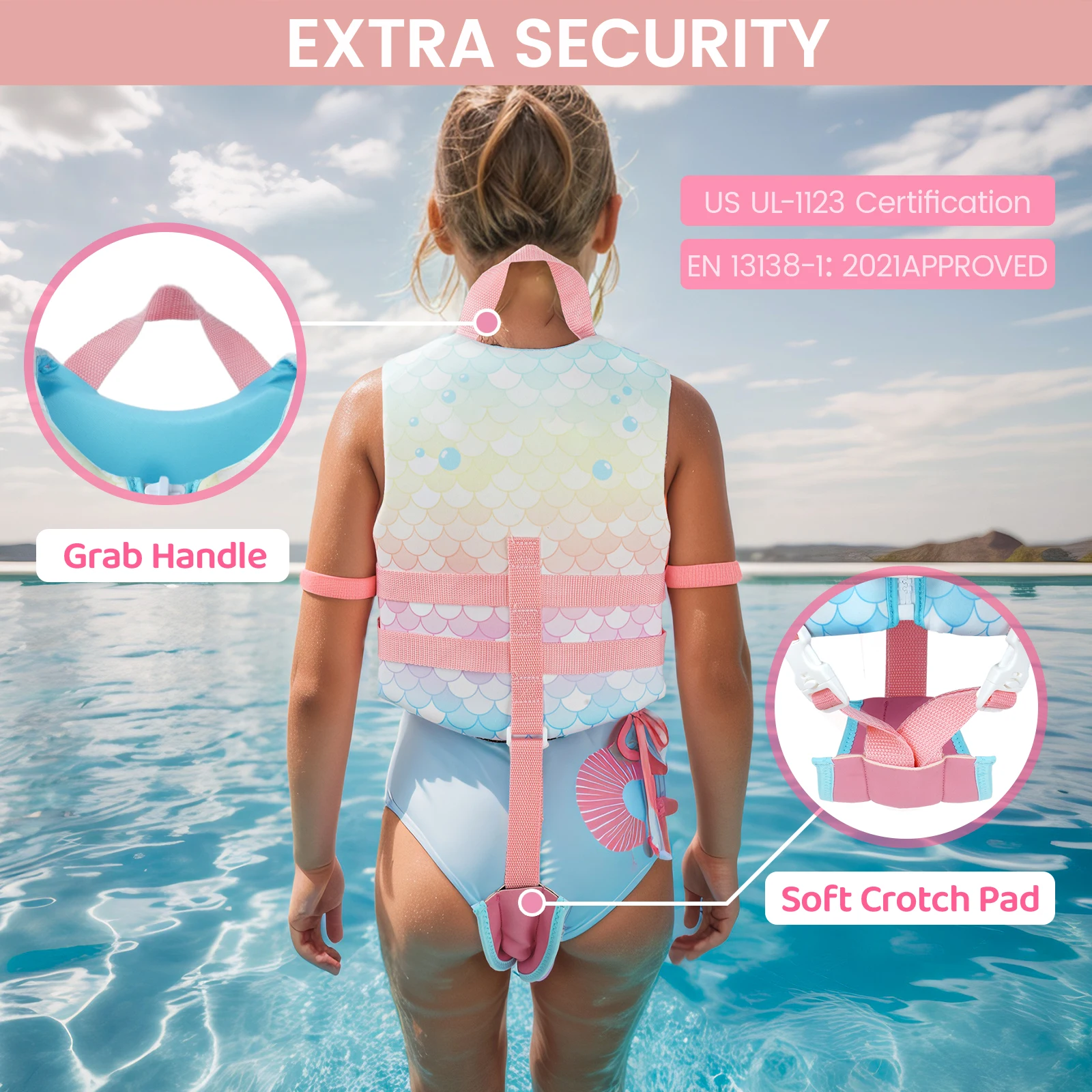 Chaqueta de natación para niños y niñas, chaleco flotante con correas ajustables dobles, flotación fuerte, novedad