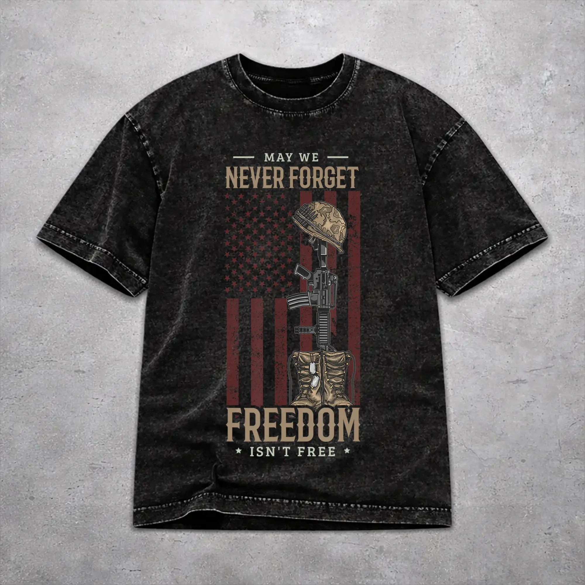 May We Never Forget Freedom Isn't Free Washed T Shirt Vintage Streetwear for Men Women  Hiphop T-Shirts Cotton