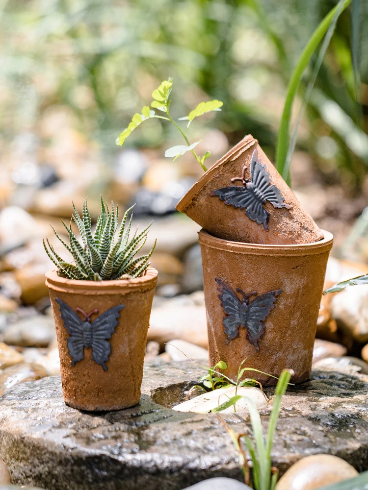 

Flowers Green Plants Potted Breathable Absorbent Pottery Mud Tiles Small Butterfly Red Pottery Succulent Flower Pot Nursery