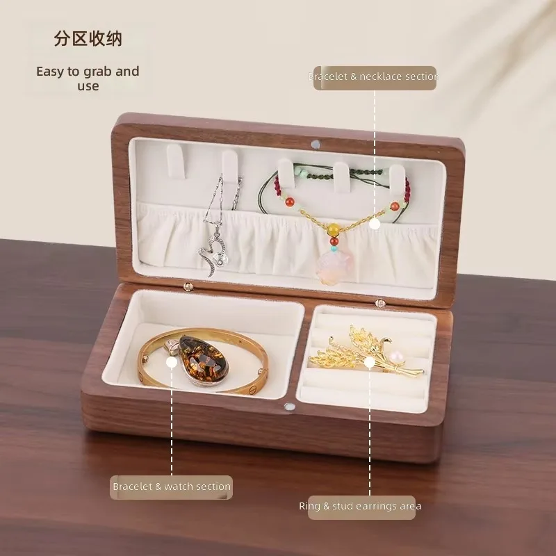 XMSJ Factory Supply PAVIA Rectangular Black Walnut Jewelry Packaging Box For Necklace And Ring Solid Wood Customized Storage Box