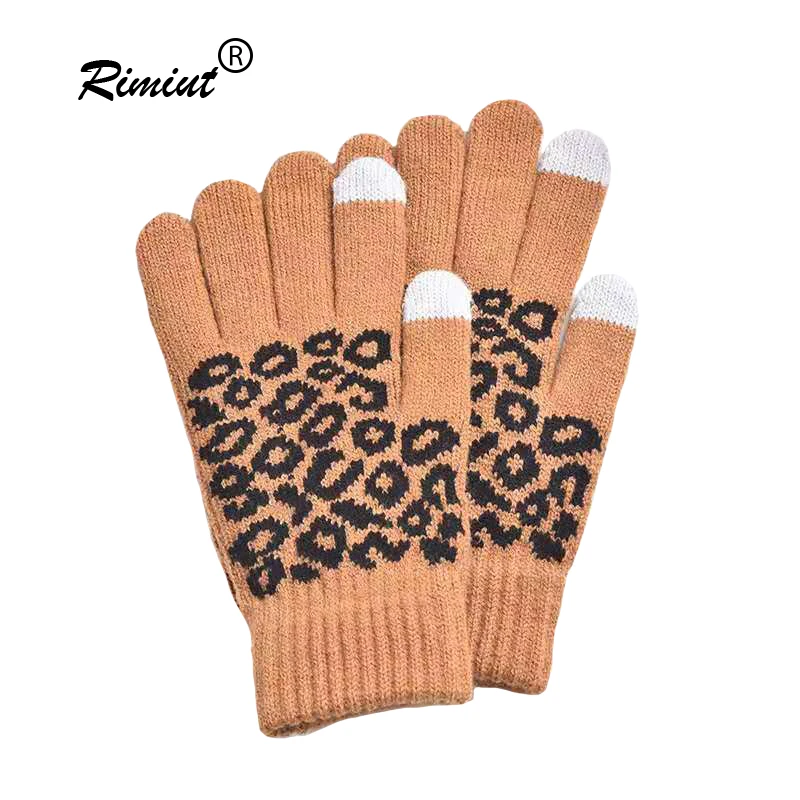 

Fashion Lepoard Cashmere Thick Warm Gloves For Women Knitted Adult Winter Casual Gloves Touch Screen Fingers Thicking Gloves