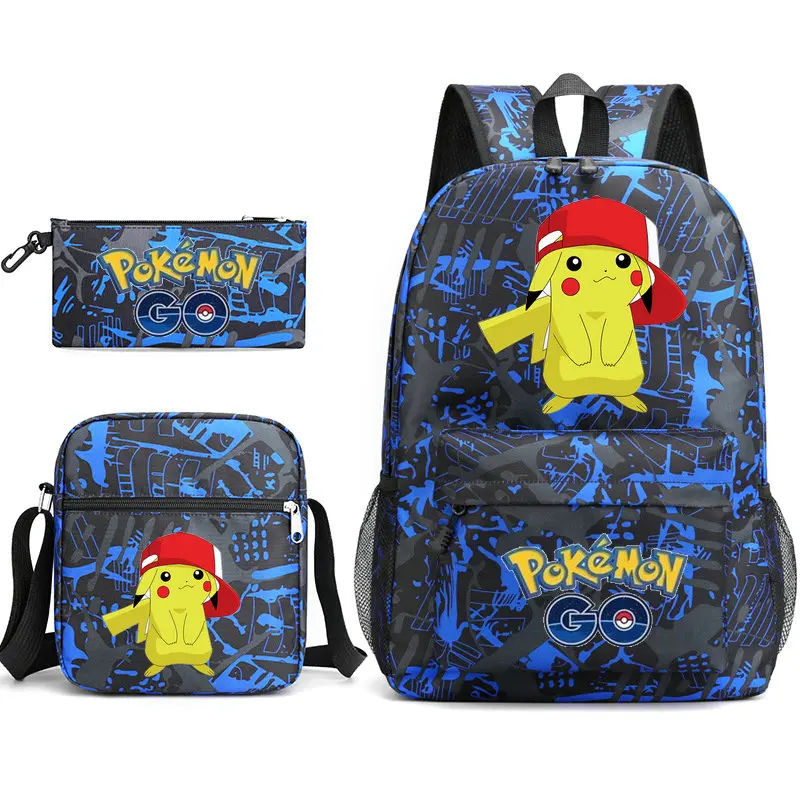 POKEMON Pikachu Cartoon Backpack 3 Pcs/set With Pencil Case Crossbody Bags Kids School Bags Boys Girls Teens Bagpacks