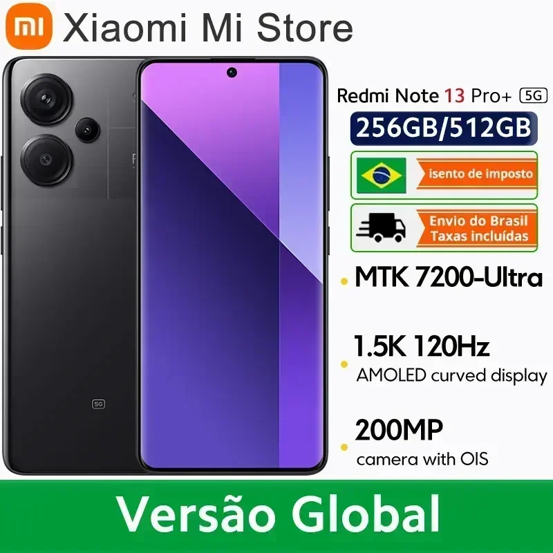 Xiaomi Redmi Note 13 Pro Plus 5G Global Version MediaTek Dimensity 7200-Ultra 200MP OIS Camera 120Hz 1.5K Curved Display IP68