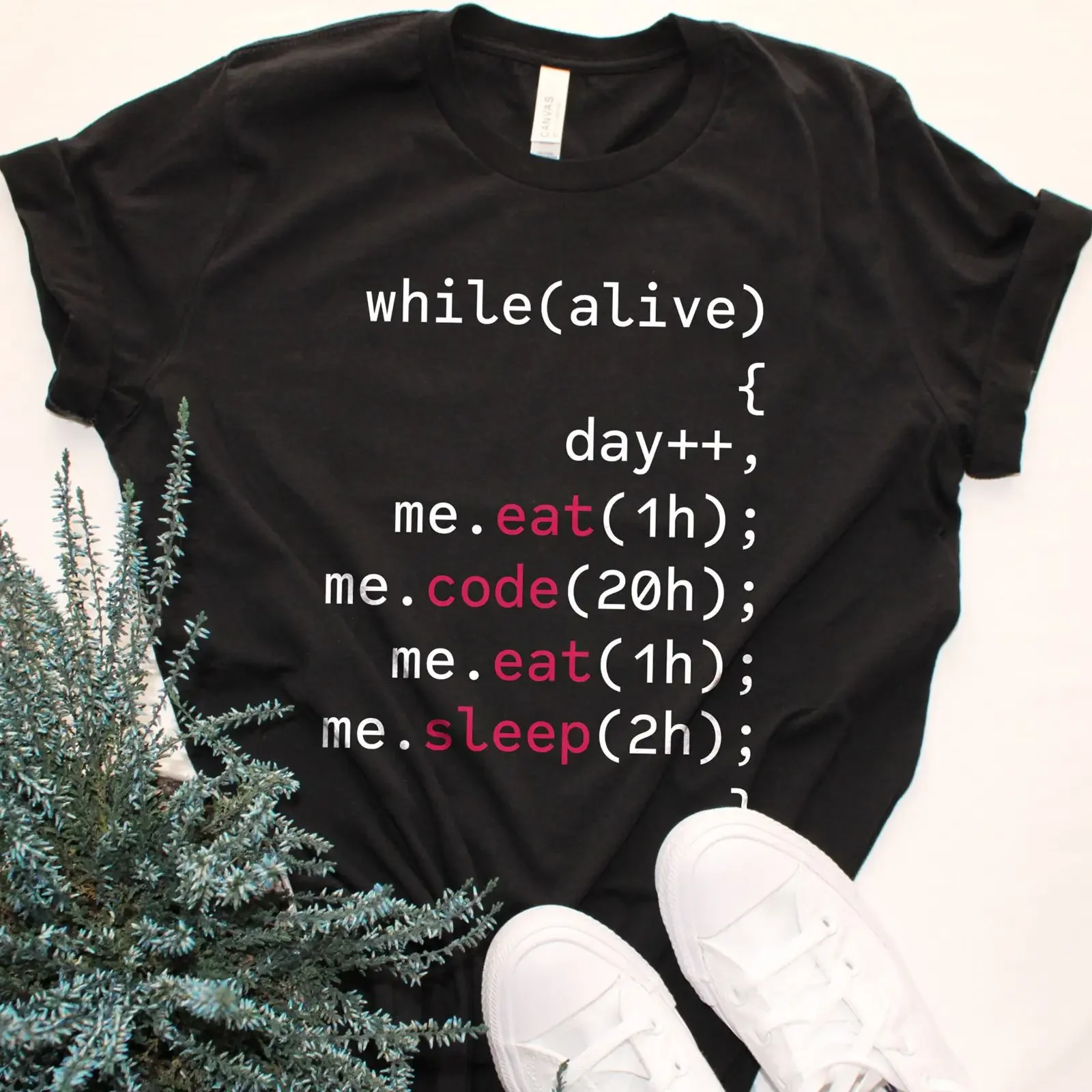 T-shirt en coton « While Alive Eat Sleep Code Repeat » pour programmeur, développeur, geek, vintage, délavé, élégant et décontracté