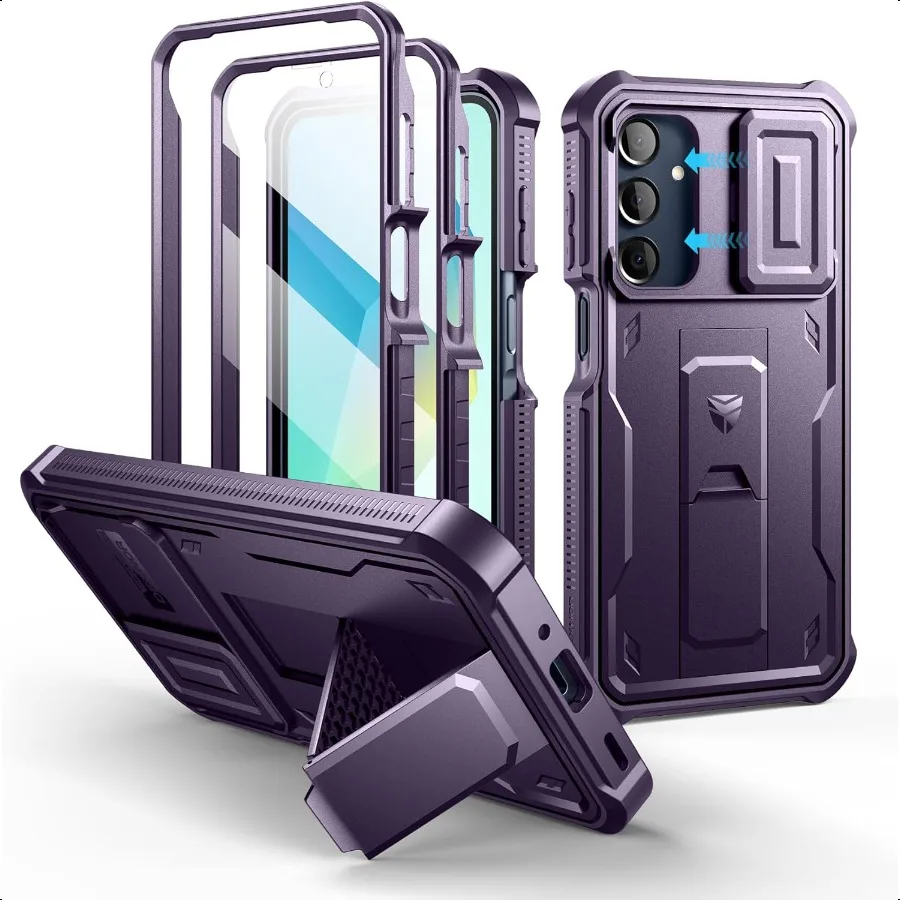 

Dexnor for Samsung Galaxy A165G Phone Case [2 Front Frame] [Builtin Magnetic Slide Camera Cover Kickstand] Heavy Duty Protectio