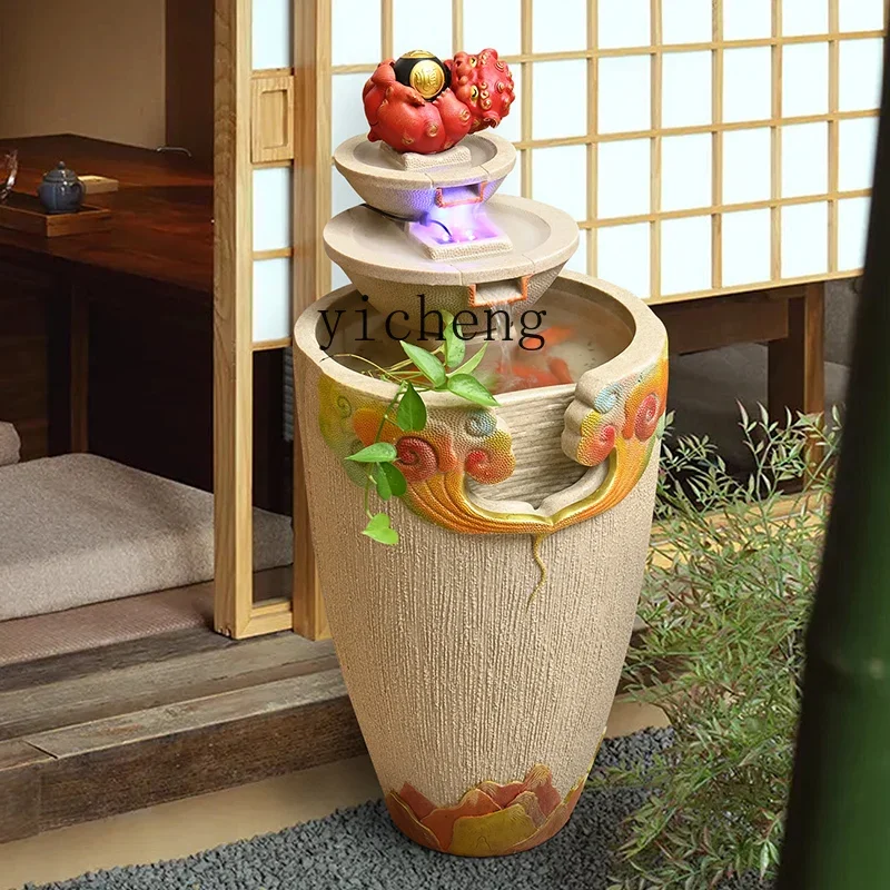 TQH6.8 lucky water ornament circulating water fish tank rockery fountain feng shui wheel living room entrance landing opening