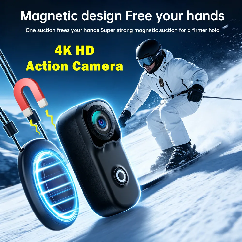 

4K Thumb-Sized Action Camera Waterproof Mini POV Sports Camera Magnetic & Clip Potrable Wide Lens Cam for Outdoor Adventures