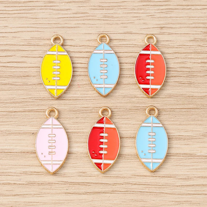 10 Stück niedliche, gemischte Sport-Anhänger, Emaille-Rugby-Hut-Anhänger für die Schmuckherstellung, Ohrringe, Halsketten, DIY-Bastelzubehör – Detail 8