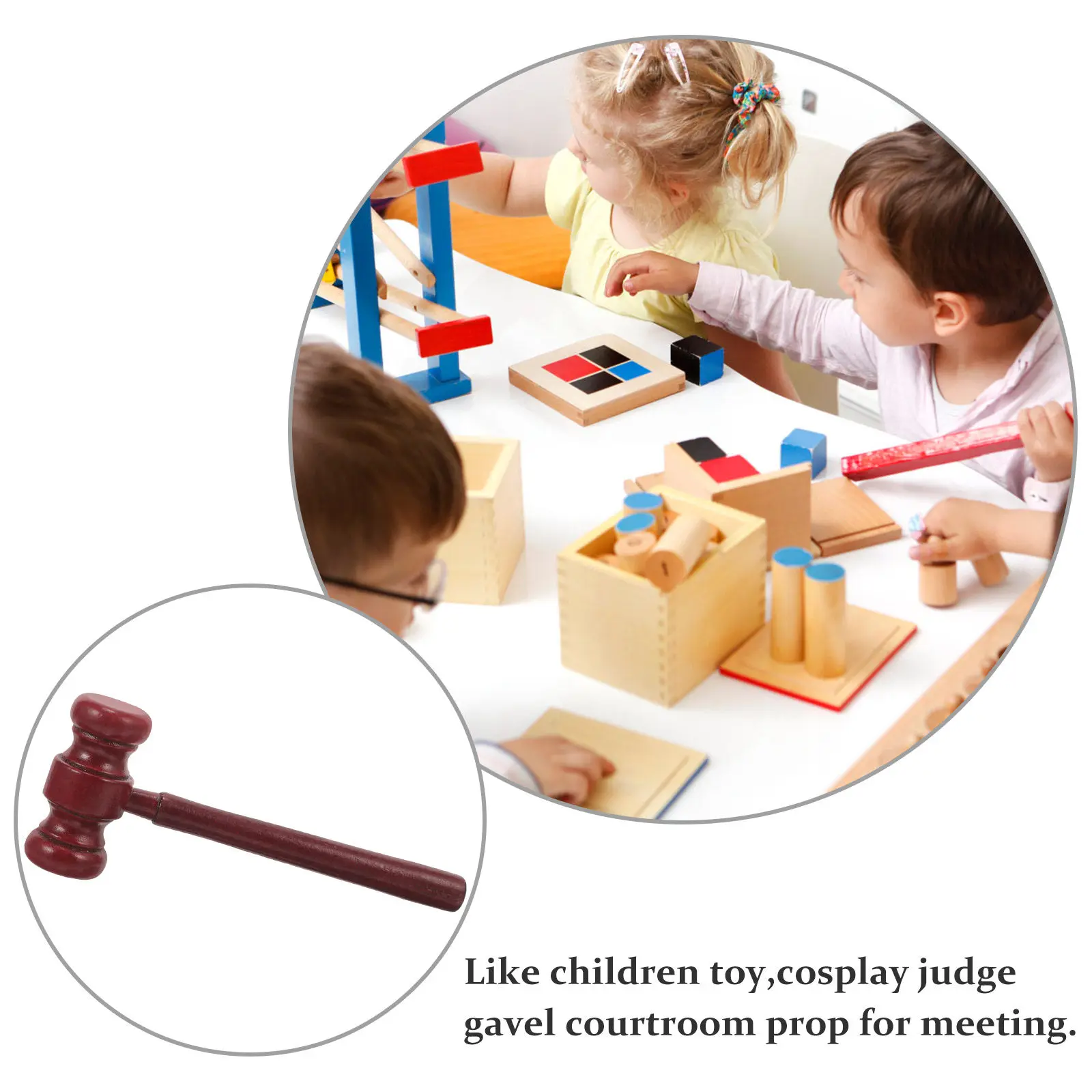 Wooden Judge Hammer Set – 3pcs Mini Educational Gavel for Kids, Safe Toy to Improve Hand-Eye Coordination