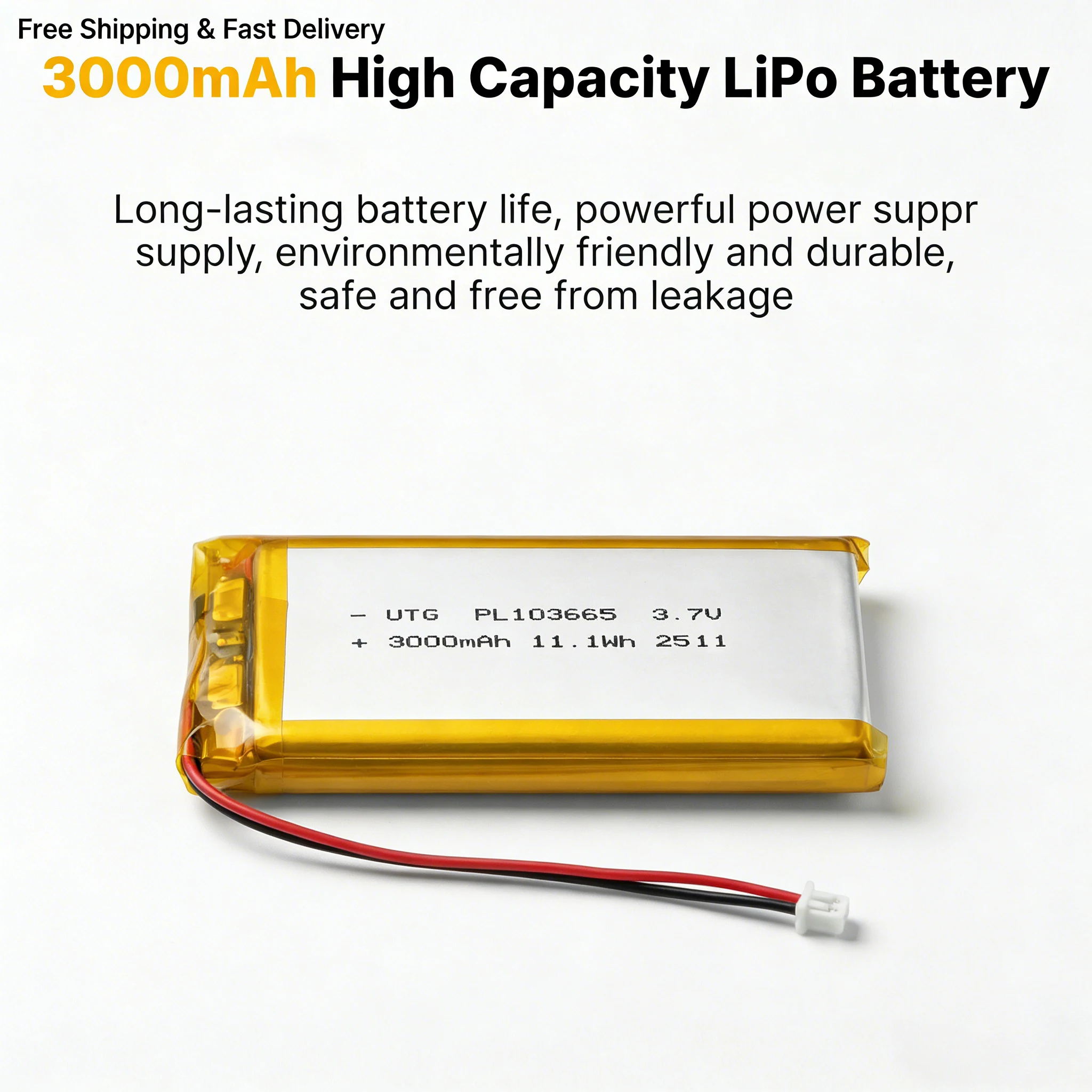 

3.7V 3000mAh Lipo Battery for LoRa 32 V3 T114 V2 Development Board ESP32 LoRaWAN Node 103665 Rechargeable Lithium