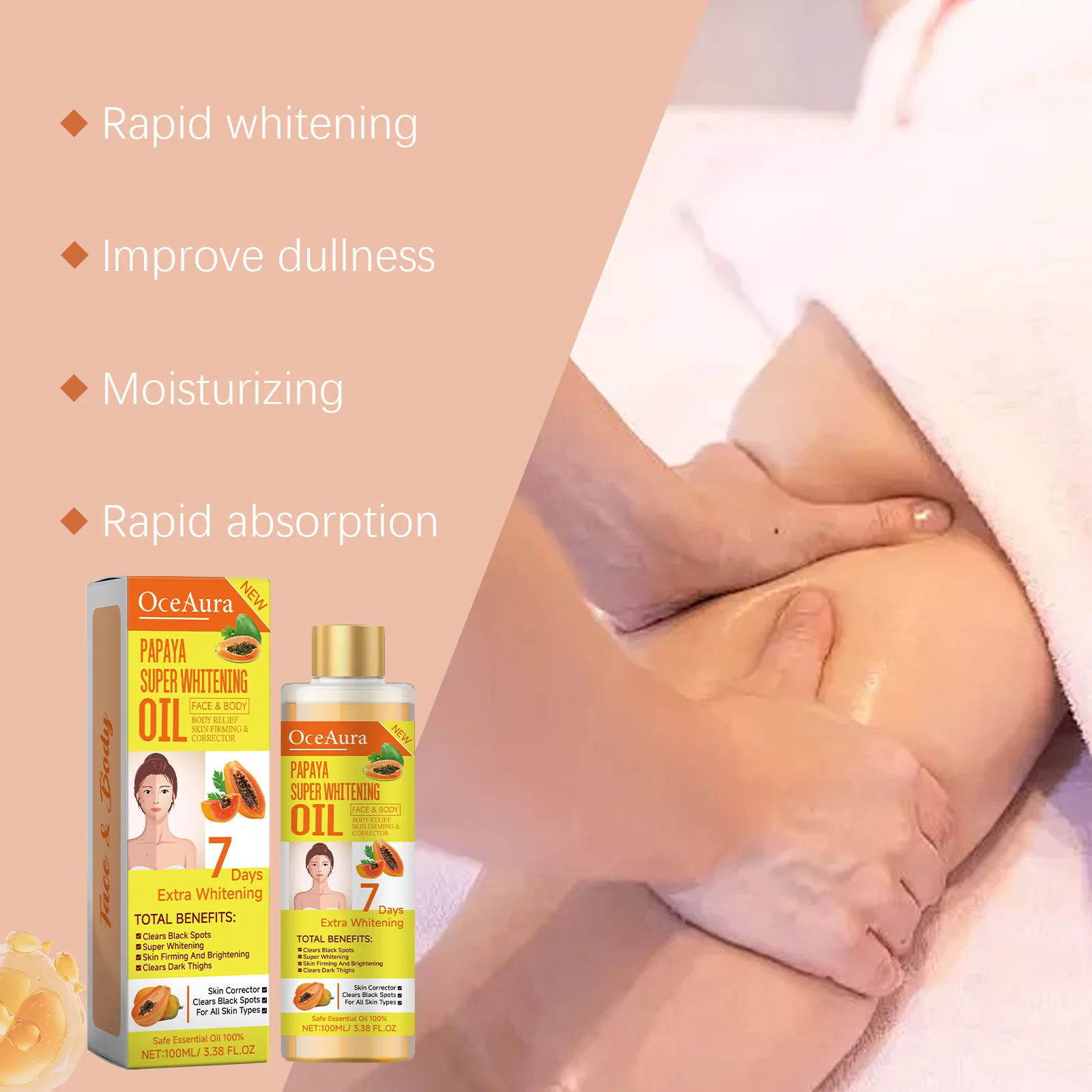 OceAura Papaya Oil for Skin Lightening 7 Days Whitening Body Firming Dark Skin Removal Oil for Muscle Relaxation Massage Thighs - view 3