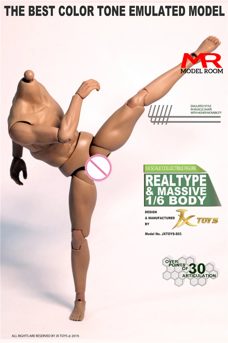JXtoys S01 S02 S03 1/6 Male Muscle Joint Body JXS01 JXS02 JXS03 12\'\' Super Flexible Action Figure Doll Fit 1:6 Head Sculpt
