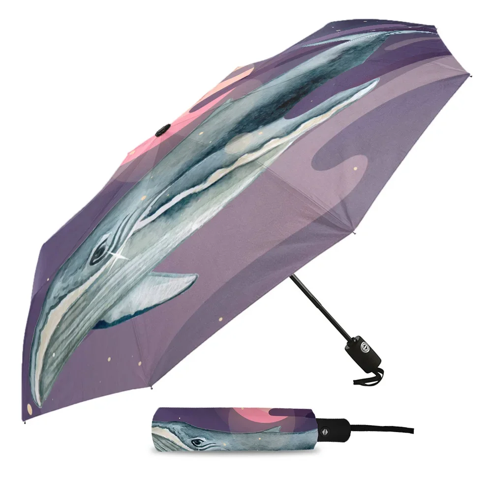 Starry Sky Whale Summer Umbrella for Outdoor Fully-automatic Folding Eight Strands Umbrellas for Kids Printed Umbrella