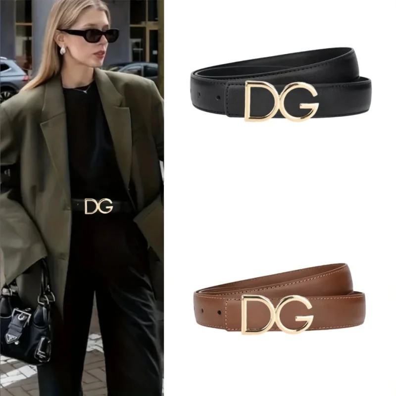 Sabuk Monogram DG Wanita Aksesori Kulit PU Unik dengan Ornamen Desainer untuk Celana Jeans dan Celana Pendek Hadiah Eksklusif