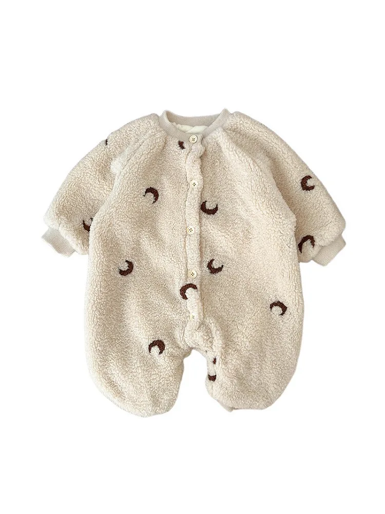 2026 New Winter Baby Long Sleeve Plush Romper Plus Velvet Thick Infant Boy Girl Embroidery Fleece Jumpsuit Newborn Warm Clothes