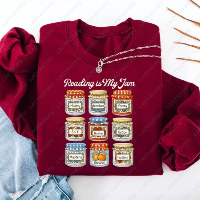

Толстовка Reading Is My Jam для любителей книг, свободная женская толстовка в стиле ретро, праздничный зимний женский свитер, креативный трендовый пуловер