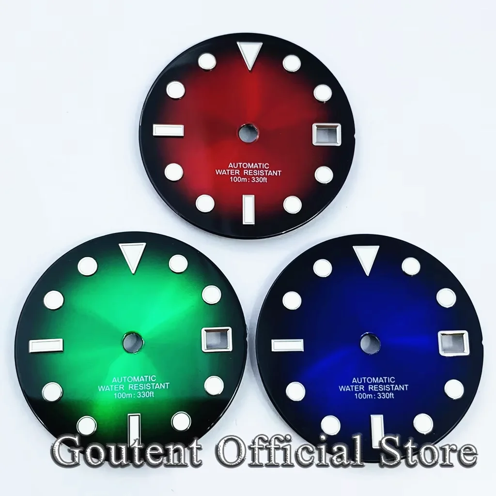 Goutent 29mm Gradient Sunburst Dial Green Luminous Date Window 3 &3.8 O'clock Crown Position Fit NH34 NH35 Watch Mod Accessories