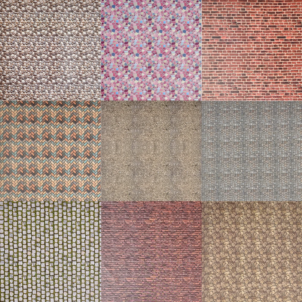 6PCS Simulation Road Wall Floor Sticker Self-Adhesive Pavement Model Toys DIY Outdoor Brick/Mountain/Railroad Sticker Materials