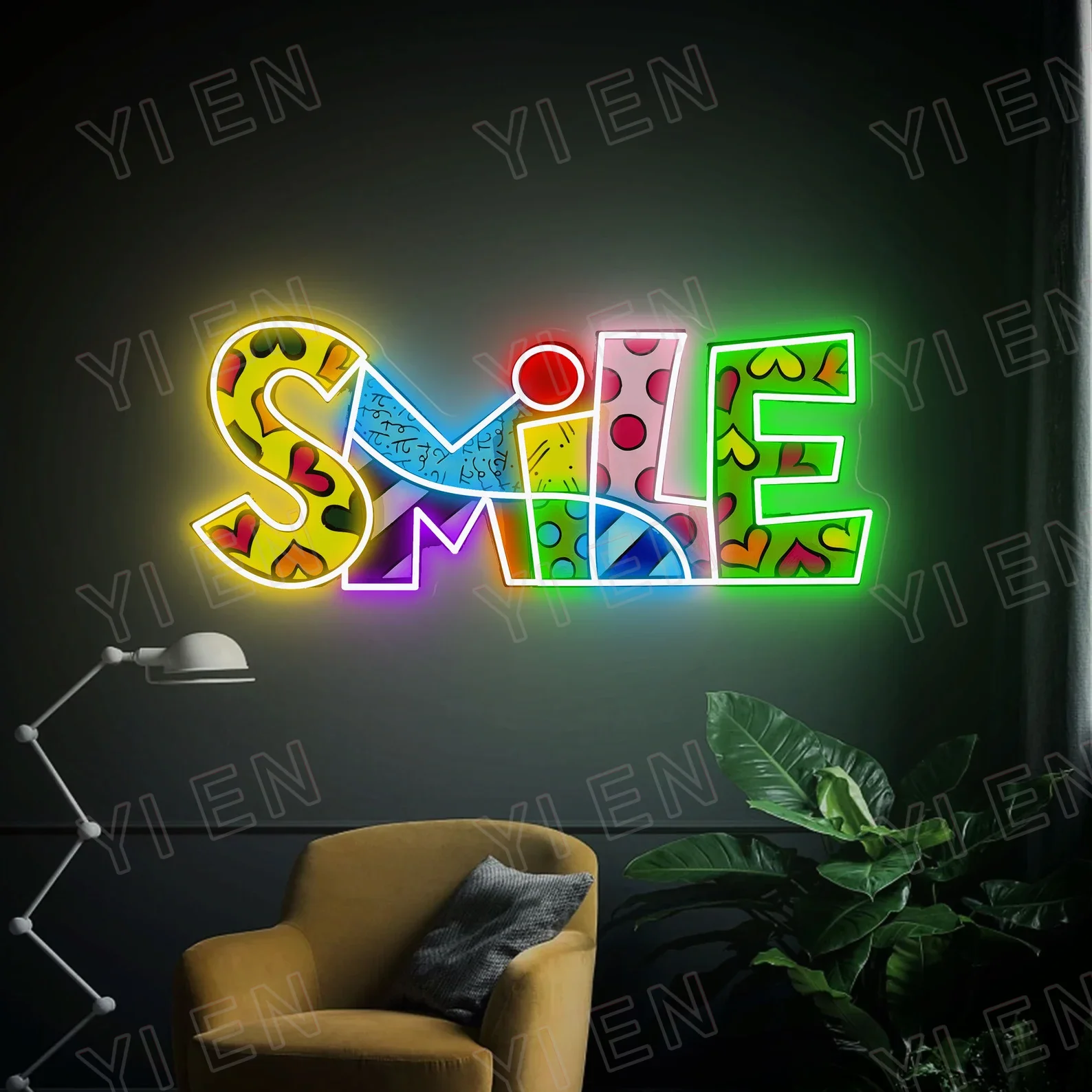 Smile Neon Sign Acrylic ArtWork, Smile Art Neon sign, Custom Neon Sign, Neon Sign Art, Neon Sign Bedroom, Neon Sign Custom, Home