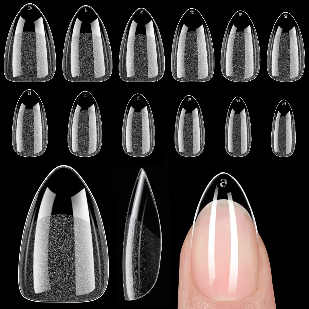 

288 Pcs New Acrylic Short Almond Nail Tips Matte Full Cover Half Matte False Nails Clear Nail Art Professional Use