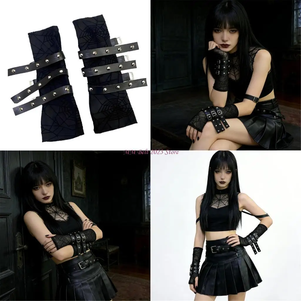 49ME Bold Adjustable Arm Guard Rivets Accent Lace Bracelet For Motorcycle