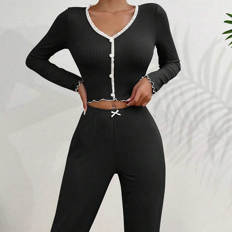 Women Spring Autumn Pajama Set Woman Women's Home Clothes Trousers Sets Pajamas Summer Pijama Wear Long Sleeve Sleep Lounge view 3