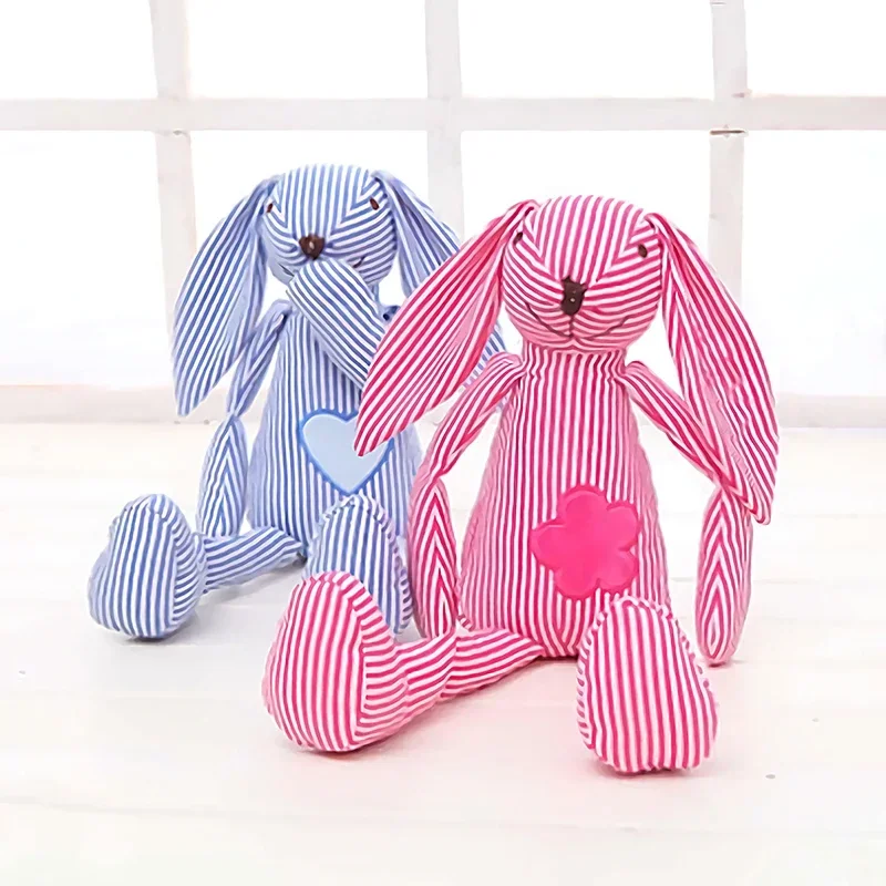 Kawaii Stripe Long Ear Rabbit Stuffed Toy with Bell Baby Soothing Soft Cute Doll for Sleep Children Gift Dropshipping Available