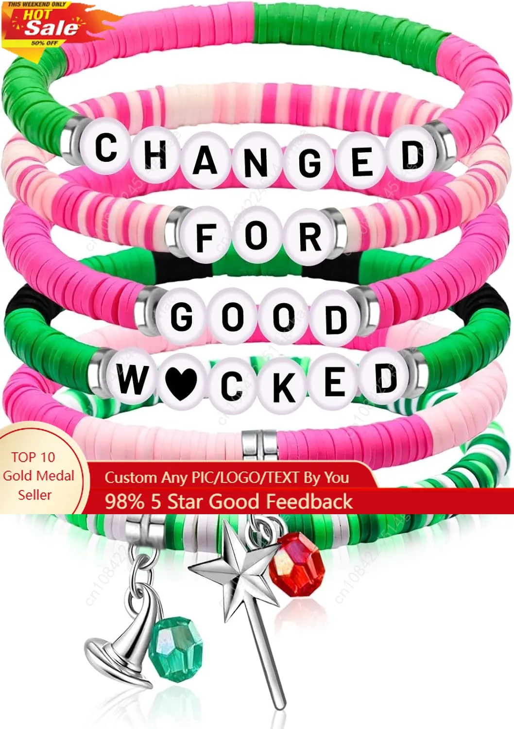 

Wicked Friendship Bracelet for Women Magic Wand&Witch Hat Beaded Stretch Bracelet Wicked Gifts Fans Party Dress Costume Accessor