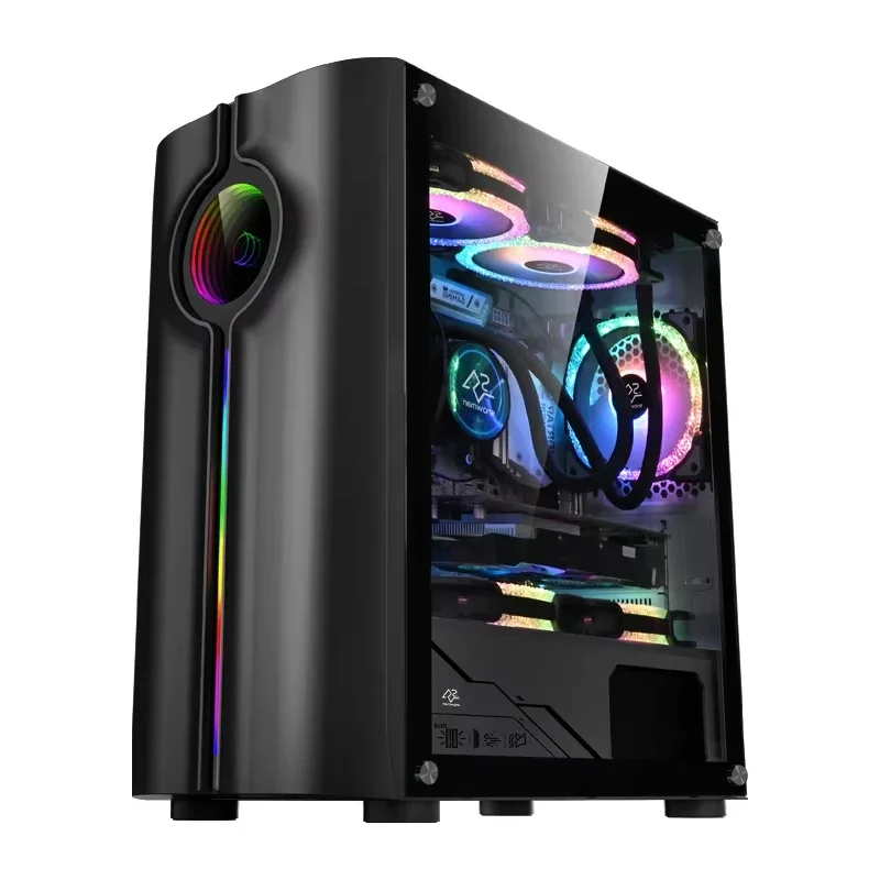 Micro ATX Gaming PC Case Tempered Glass Side Panel RGB Front Strip Unique Design Mid Tower Chassis for Desktop