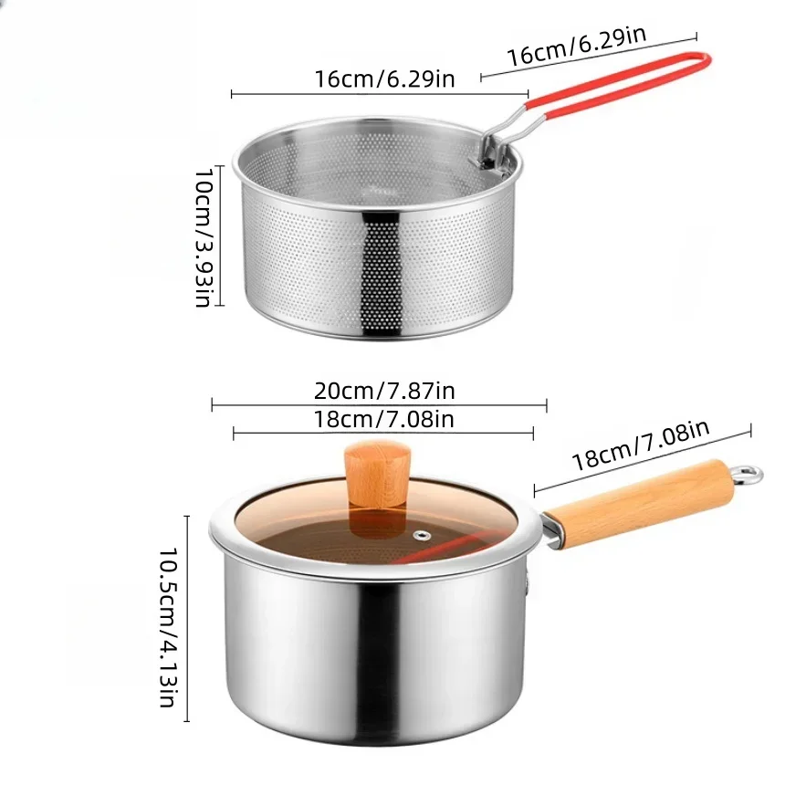 SUS304 stainless steel pasta pot, deep fryer, cooking pot with filter mesh bag,  complementary food pot,household frying pot view 6