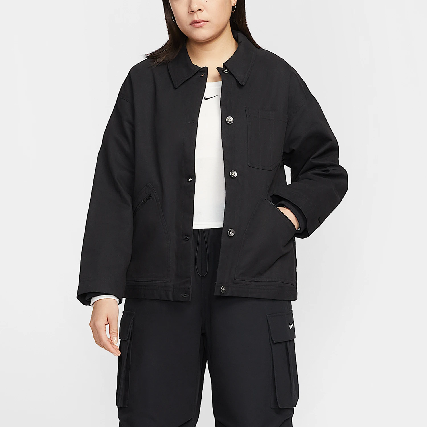 Nike genuine Womens Loose Fleece Patchwork Cargo Jacket IQ0087-010