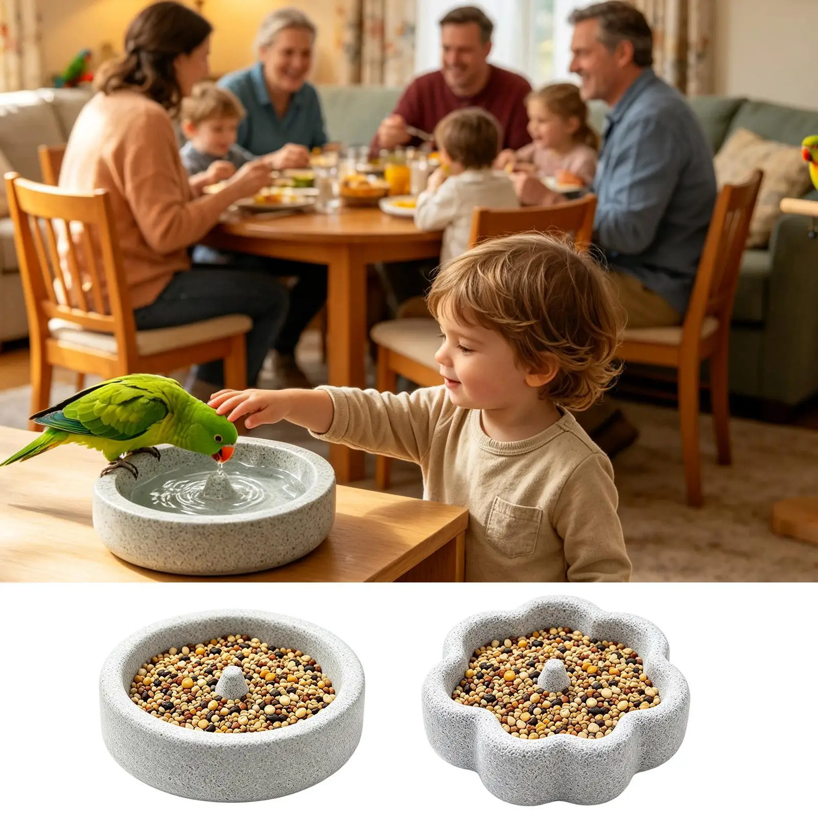 Bird Cage Feeder Pumice Stone Wear Resistant Dish Watering Station Parakeet Food Dish for Cockatoo Cockatiel Conure Parakeet