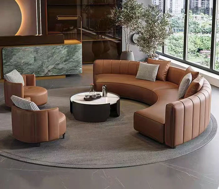 Modern Luxury Leather Round Half Moon Sectional Couch Modular Sofa Booth Set for Hotel Hall Weddings Events Salon Reception
