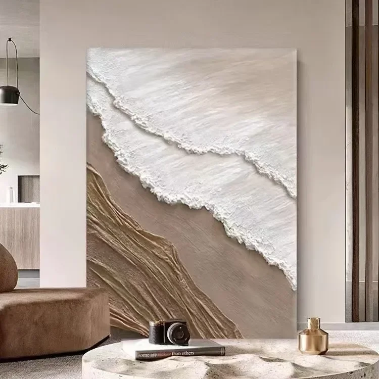 Wabi-sabi wind living room decorative painting texture floor-to-ceiling abstract large sofa background wall advanced sense