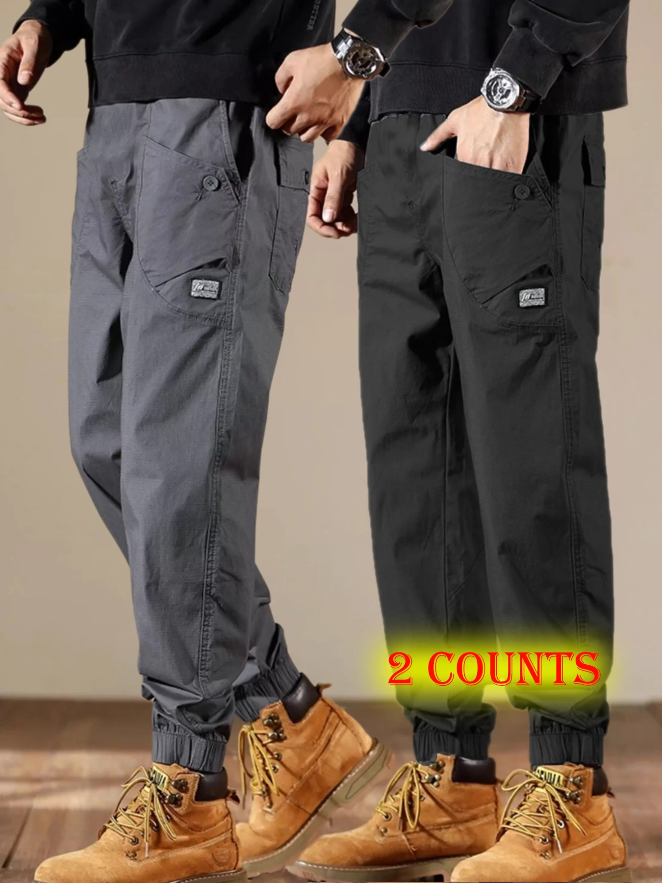 

Cargo Pants Trousers for Men Full Length Solid Color Loose Multi-pocket Drawstring Pockets Pants Male Cargo Pants