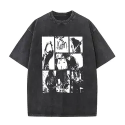 Washed Vintage Rock Metal Band Korn T-shirts Men Women Hip Hop Oversized T Shirts Male Casual Cotton Tshirt Men's 90s Streetwear