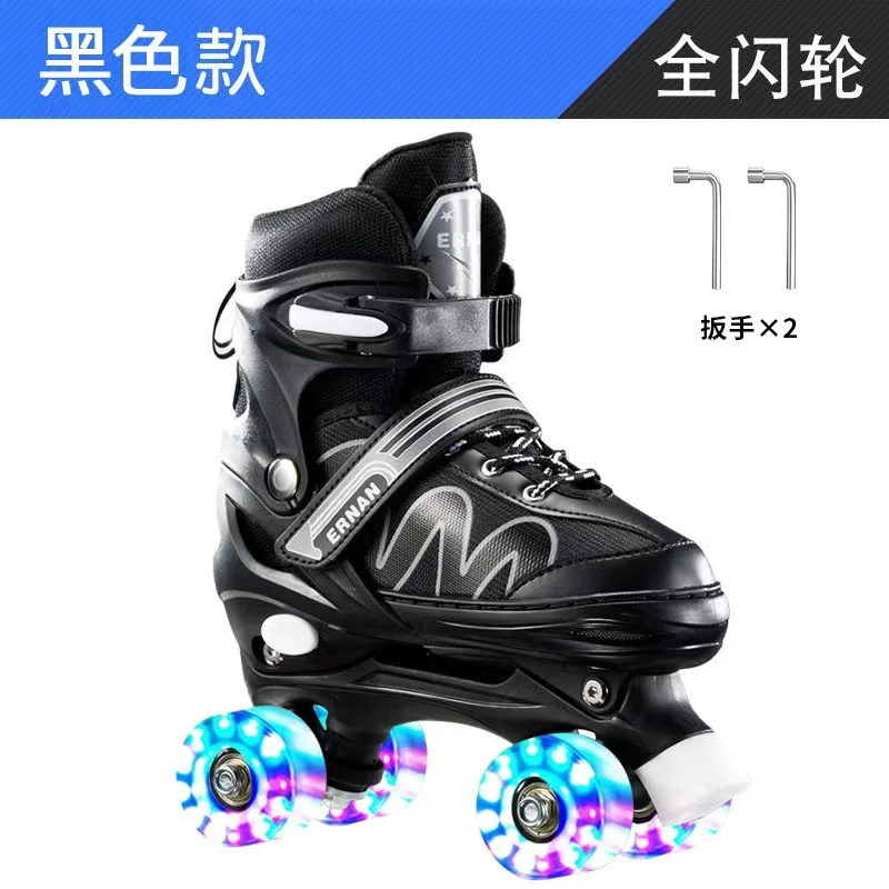 4 Wheels Skates Double Row Roller Skate Shoes Adjustable Size Beginner Kids Outdoor Inline Skating Shoes Ice Rink Training