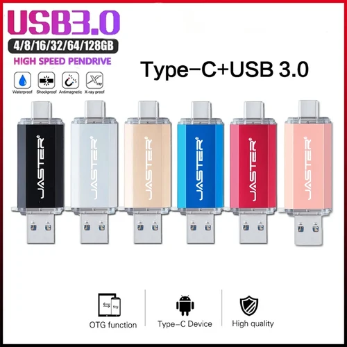 Hotsale JASTER OTG USB Flash Drive tipo C Pen Drive 256GB 128GB 64GB 32GB 16GB 8GB USB Stick 3,0 Pendrive para dispositivo tipo C