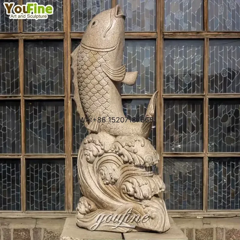 Wmwmnu for YOUFINE Hand Carved Large Outdoor Decor Granite Marble Stone Garden Koi Fish Statue Sculpture for Sale