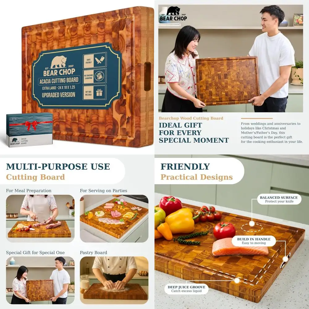 

Acacia Wood Kitchen Cutting Board, 24x18x1.25 Inch, Reinforced Edges for Anti-Crack and Anti-Warp, Extra-Durable Butcher Block w