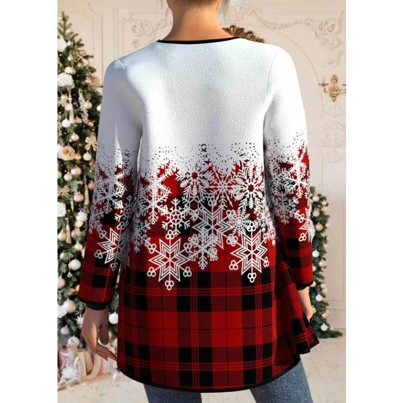 Jaqueta de manga comprida de Natal feminina, casaco elegante, estampado, temperamento, pendulares, feminina, casual, roupa de inverno, novo, moda