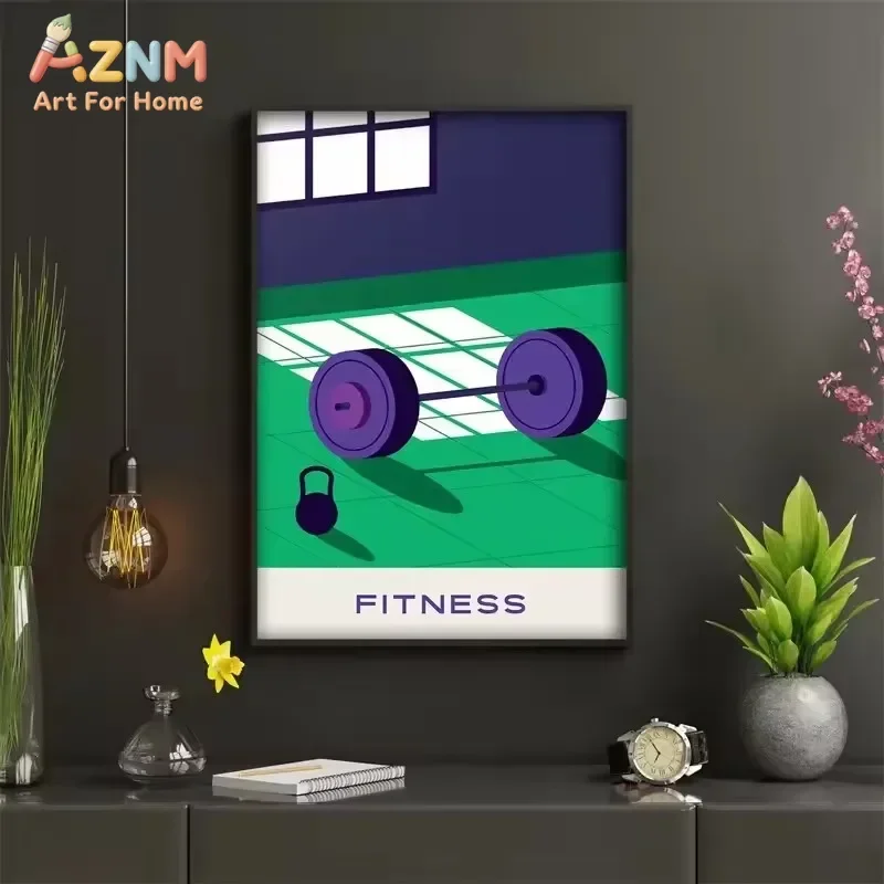 AZNM Retro Sports Canvas Print, Frameless Football Tennis Volleyball Fitness Wall Art Poster, Sport Theme Decor for Gym Bedroom