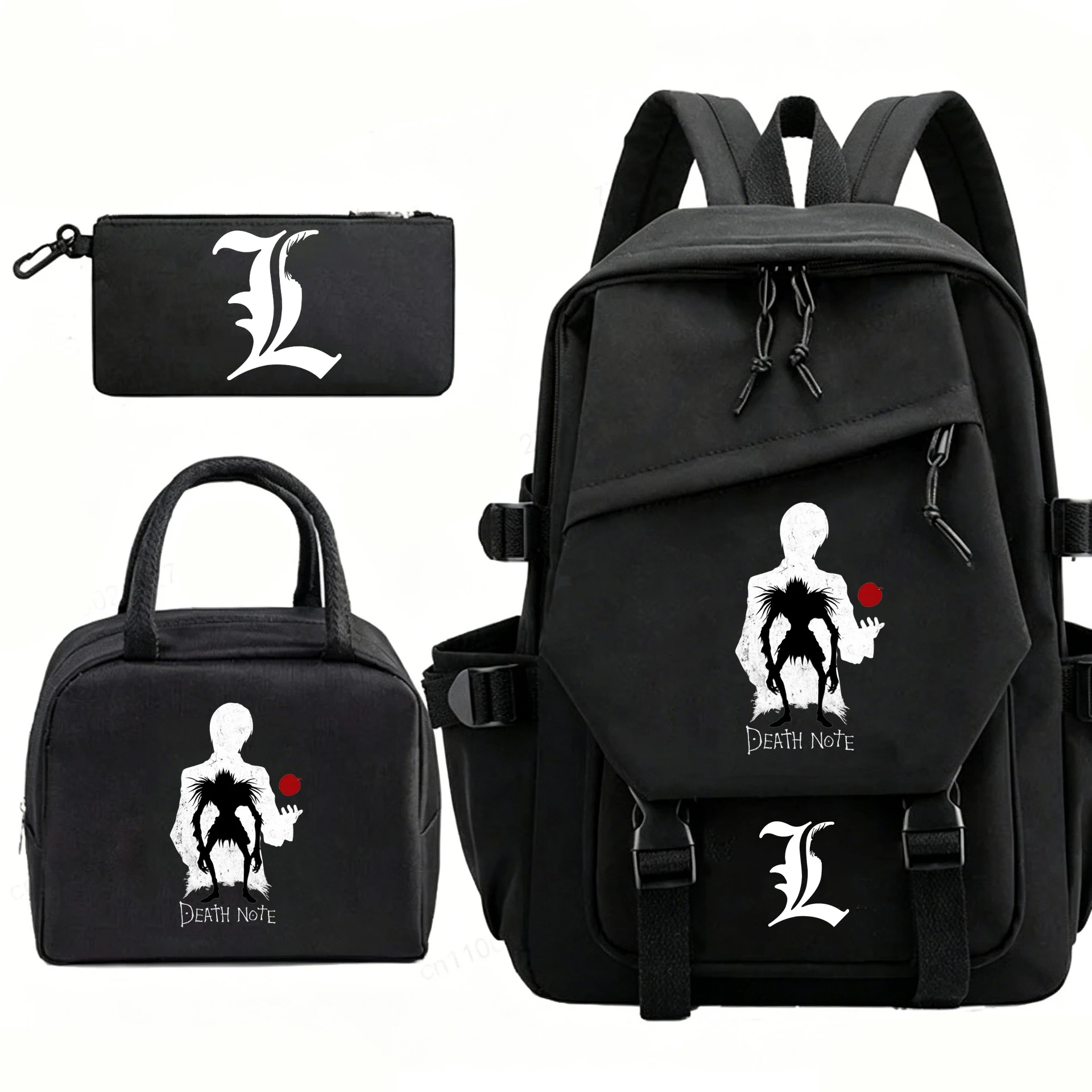 3pcs Anime Death Note Printed Backpack With Pencil Case Lunch Bag Set Student Nylon Schoolbag Boys Girls Backpack Travle Mochila