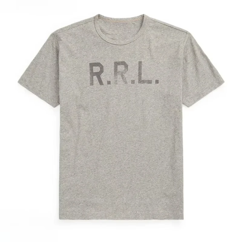

Rrl Letter Fashion Luxury Brand Printing Loose High Quality Men's and Women's Printed Letter Round Neck T-shirt Pure Cotton